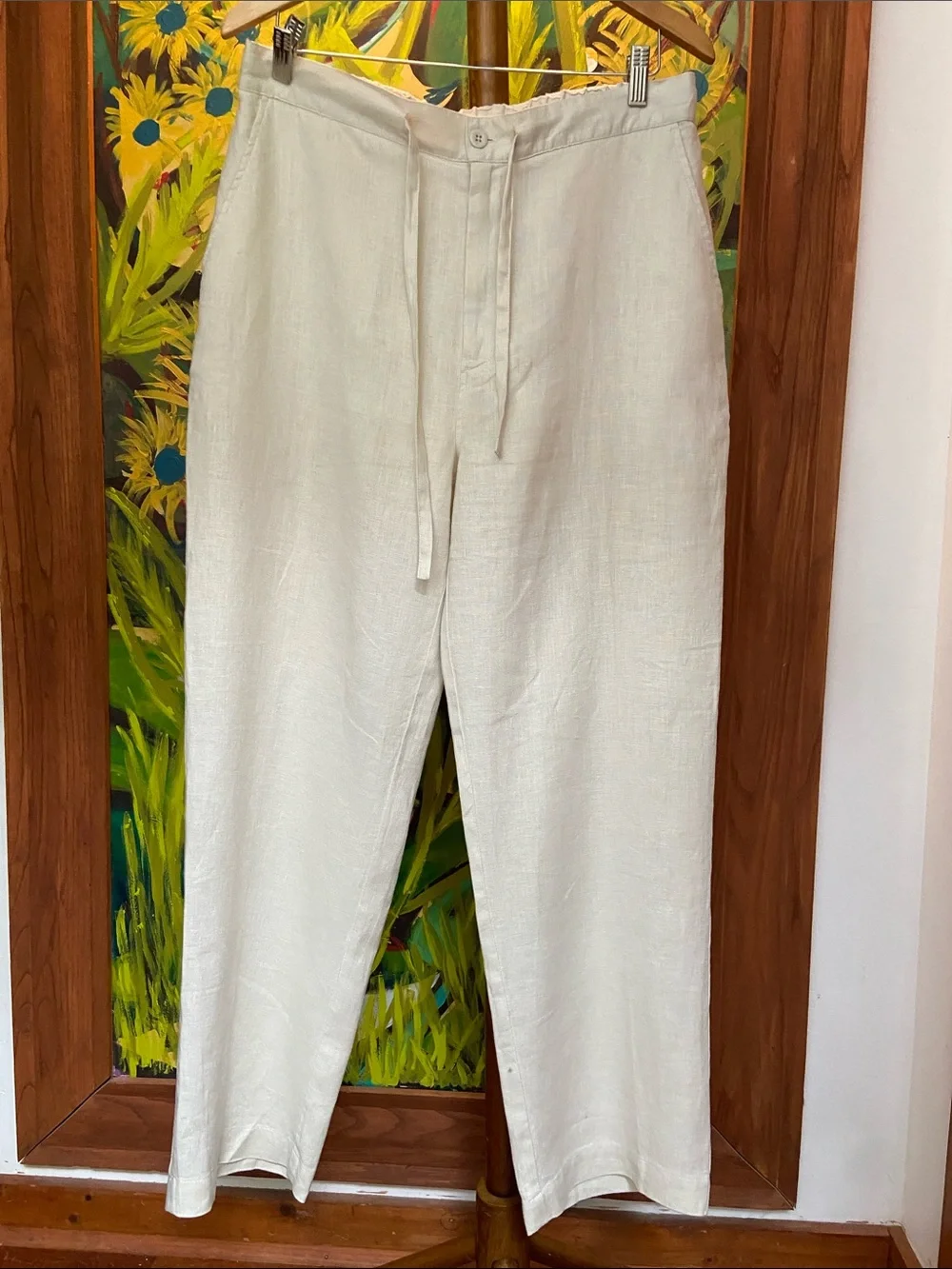 Island Republic 100% Linen Natural/Cream Drawstring Linen Chinos Size 36